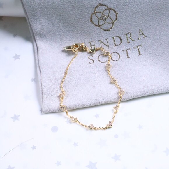 Kendra Scott Haven Heart Gold White Crystal Chain Bracelet New - Picture 2 of 2